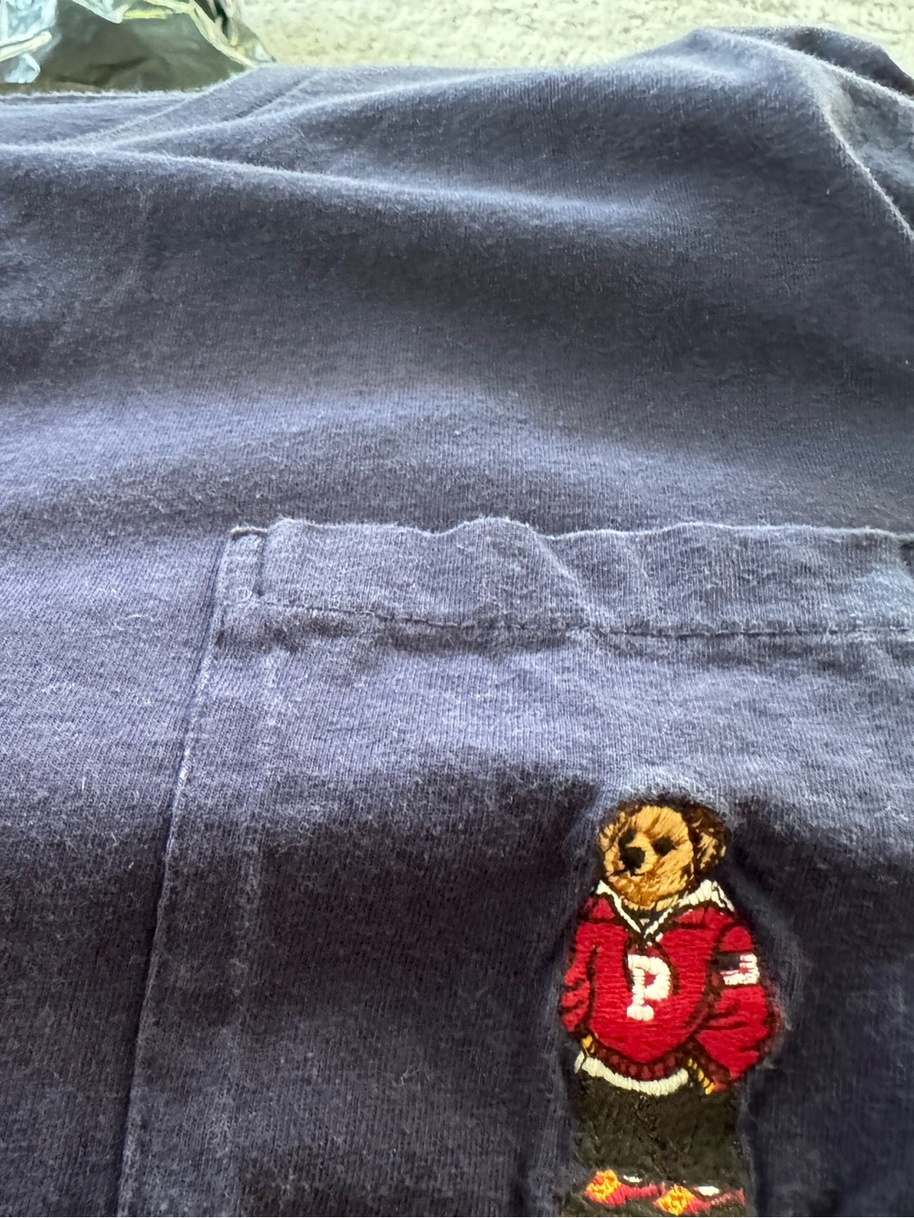 Polo by Ralph Lauren XXL Embroidered Bear Patch Navy Pocket L/S Tee